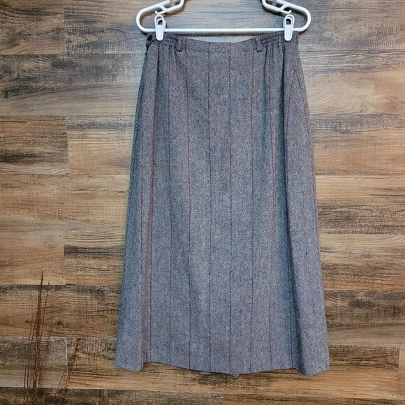 Vtg Hubberman Ireland Wool Tweed Midi Skirt Size 12 Pleated Windowpane Preppy - Picture 2 of 7